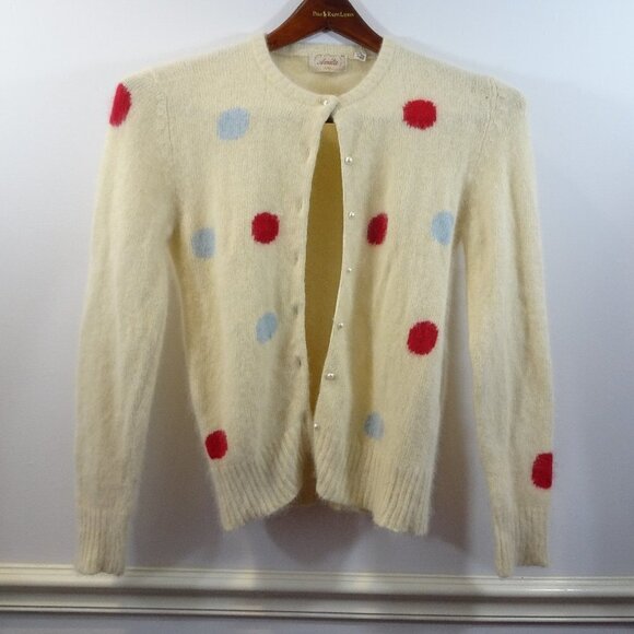 Amita Sweaters - Amita Vintage Cardigan Sweater Size M Angora Wool Blend Pearl Buttons Grannycore